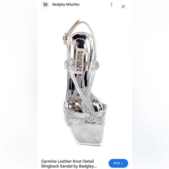 BADGLEY MISCHKA
Carmine Leather Knot-Detail Slingback Sandal SILVER SZ 7 - Picture 6 of 17